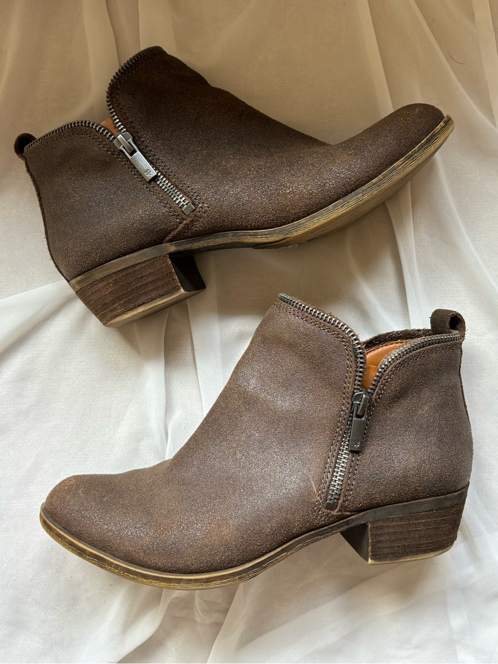 Lucky Brand Brown Exposed Zipper Brown Suede Boho Grunge Indie Ankle Booties 8
